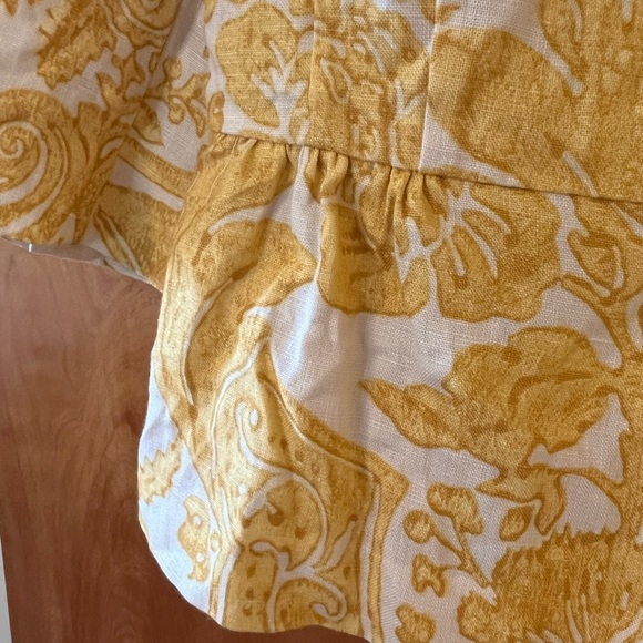 Normandy & Monroe Yellow White Print Linen Blazer Jacket Luxury Gathered Hem 10 - Picture 5 of 12